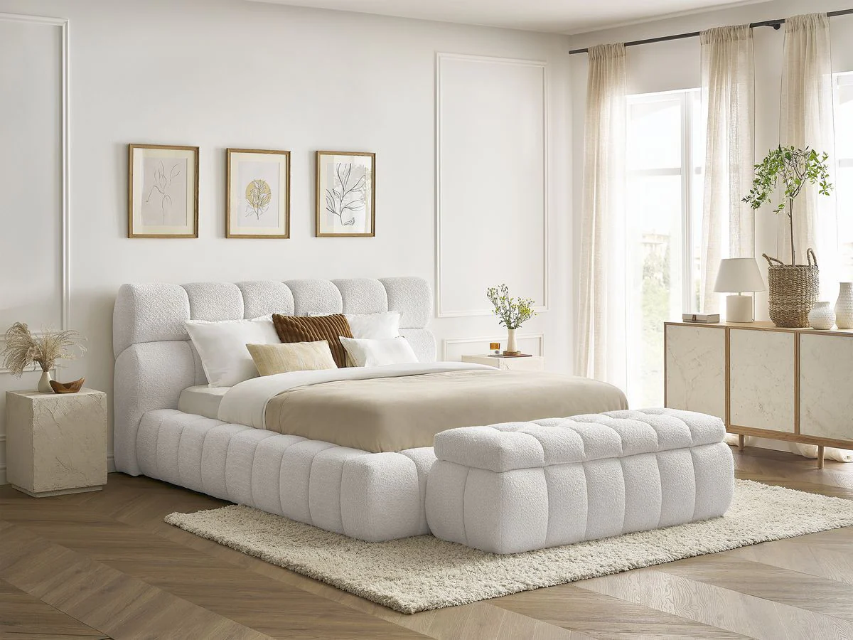 Lit coffre MONT-BLANC + Bout de lit MONT-BLANC tissu bouclette - Image 10