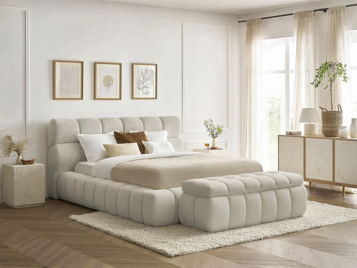 Lit coffre MONT-BLANC + Bout de lit MONT-BLANC tissu bouclette - Image 11