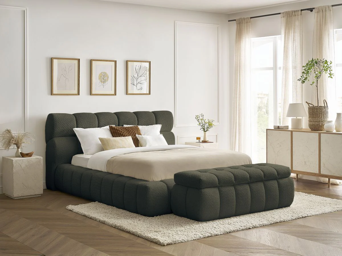 Lit coffre MONT-BLANC + Bout de lit MONT-BLANC tissu bouclette - Image 15