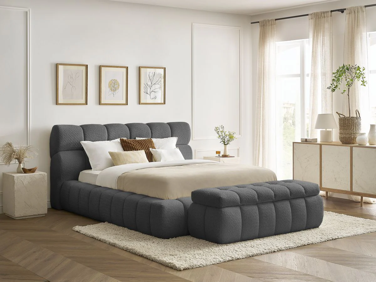Lit coffre MONT-BLANC + Bout de lit MONT-BLANC tissu bouclette - Image 18