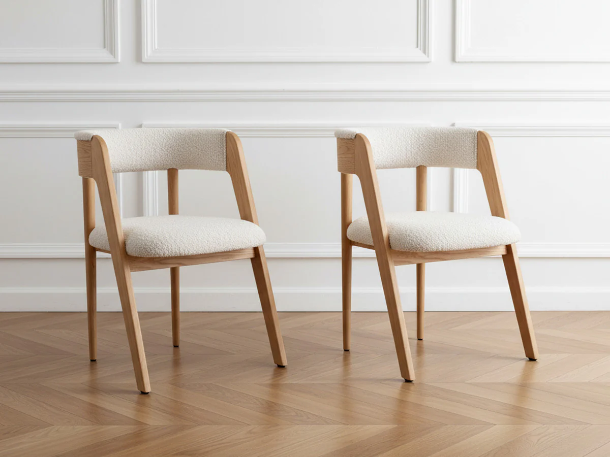 Lot de 2 chaises BASTIDE placage chêne massif et tissu bouclette - Image 3