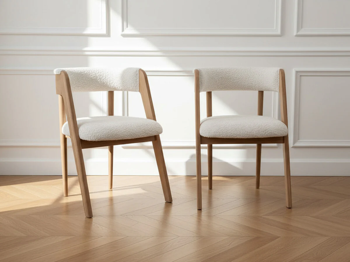 Lot de 2 chaises BASTIDE placage chêne massif et tissu bouclette - Image 4