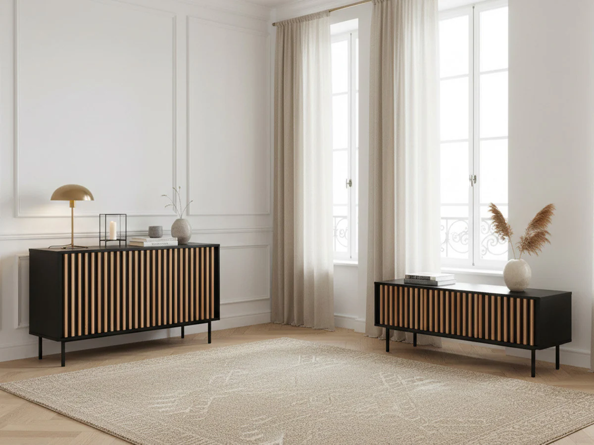 Ensemble CORNEILLE avec buffet 150 cm + meuble TV 134 cm tasseaux pin massif
