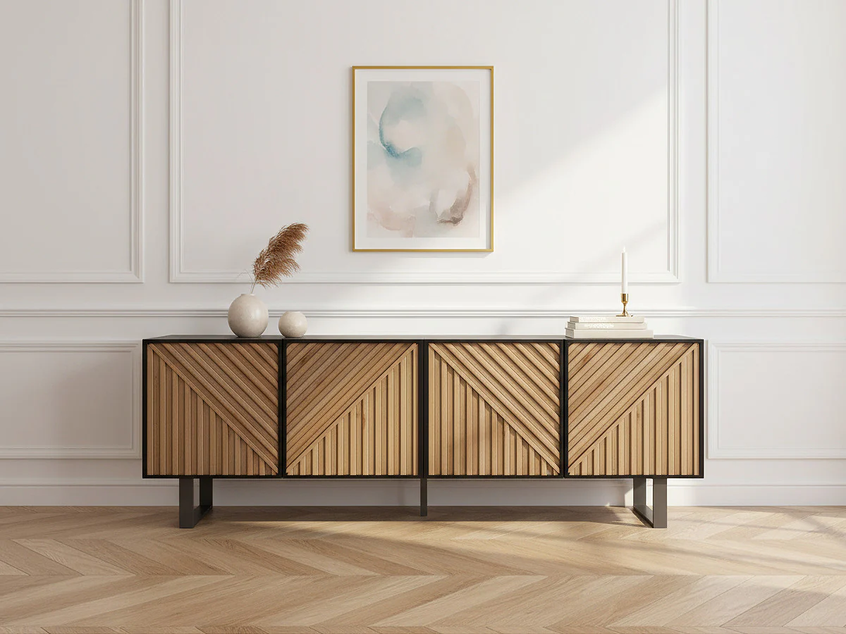 Meuble TV 4 portes 161 cm ALAIA effet chêne