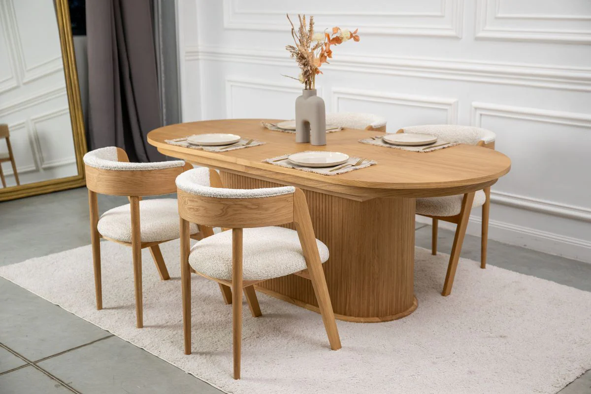 Ensemble MALMOUSQUE avec table à manger extensible 210 à 270 cm + 6 chaises BASTIDE placage chêne massif - Image 3