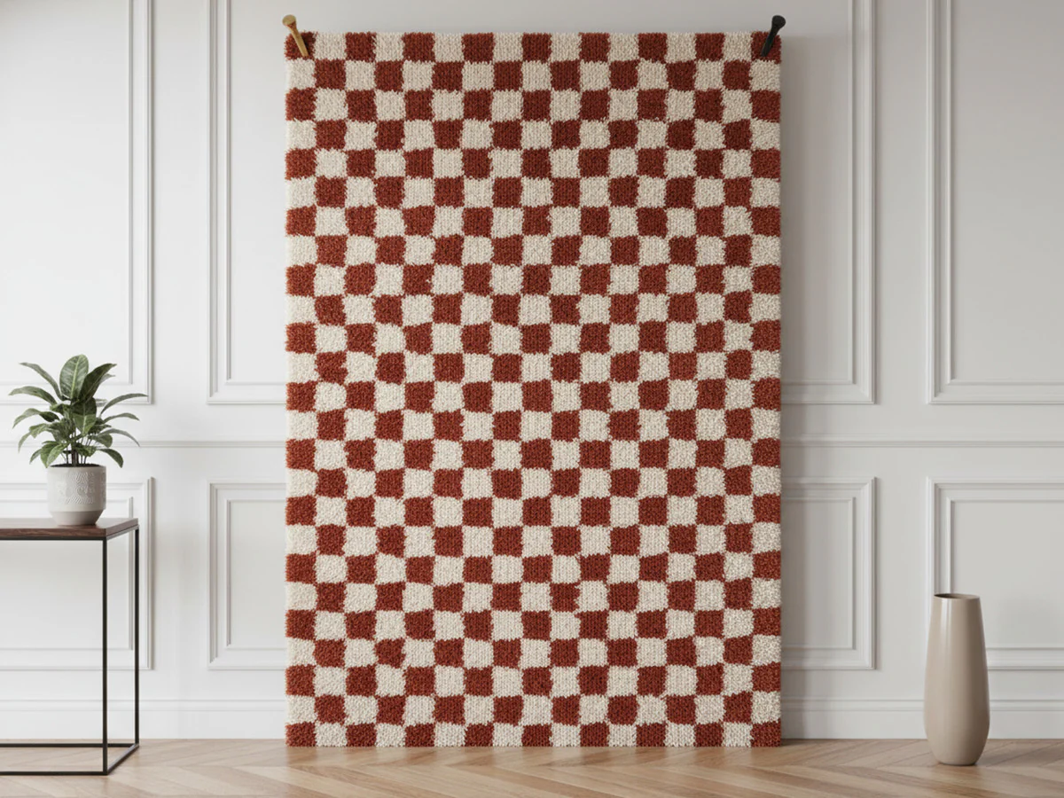 Tapis poils longs DAMIEN motifs damier - Image 2