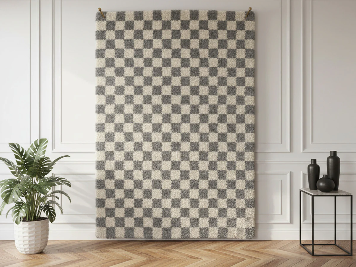 Tapis poils longs DAMIEN motifs damier - Image 6