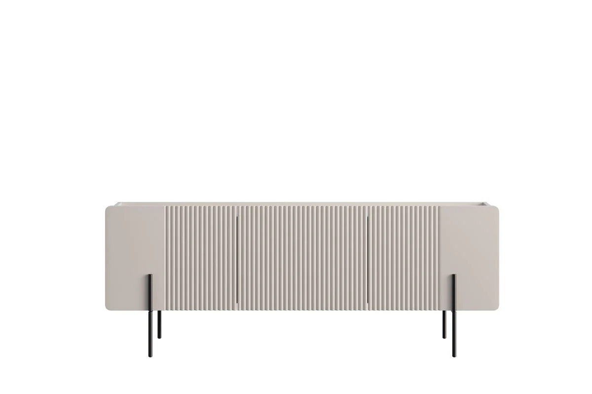 Meuble TV 3 portes 150 cm MATHILDE plateau effet marbre et pieds noirs - Image 2
