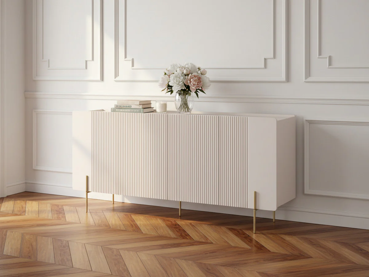 Buffet 4 portes 200 cm MATHILDE plateau effet marbre et pieds or