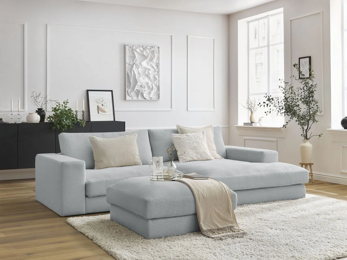 Canapé d'angle fixe compact LEONARD velours côtelé avec pouf - Image 19