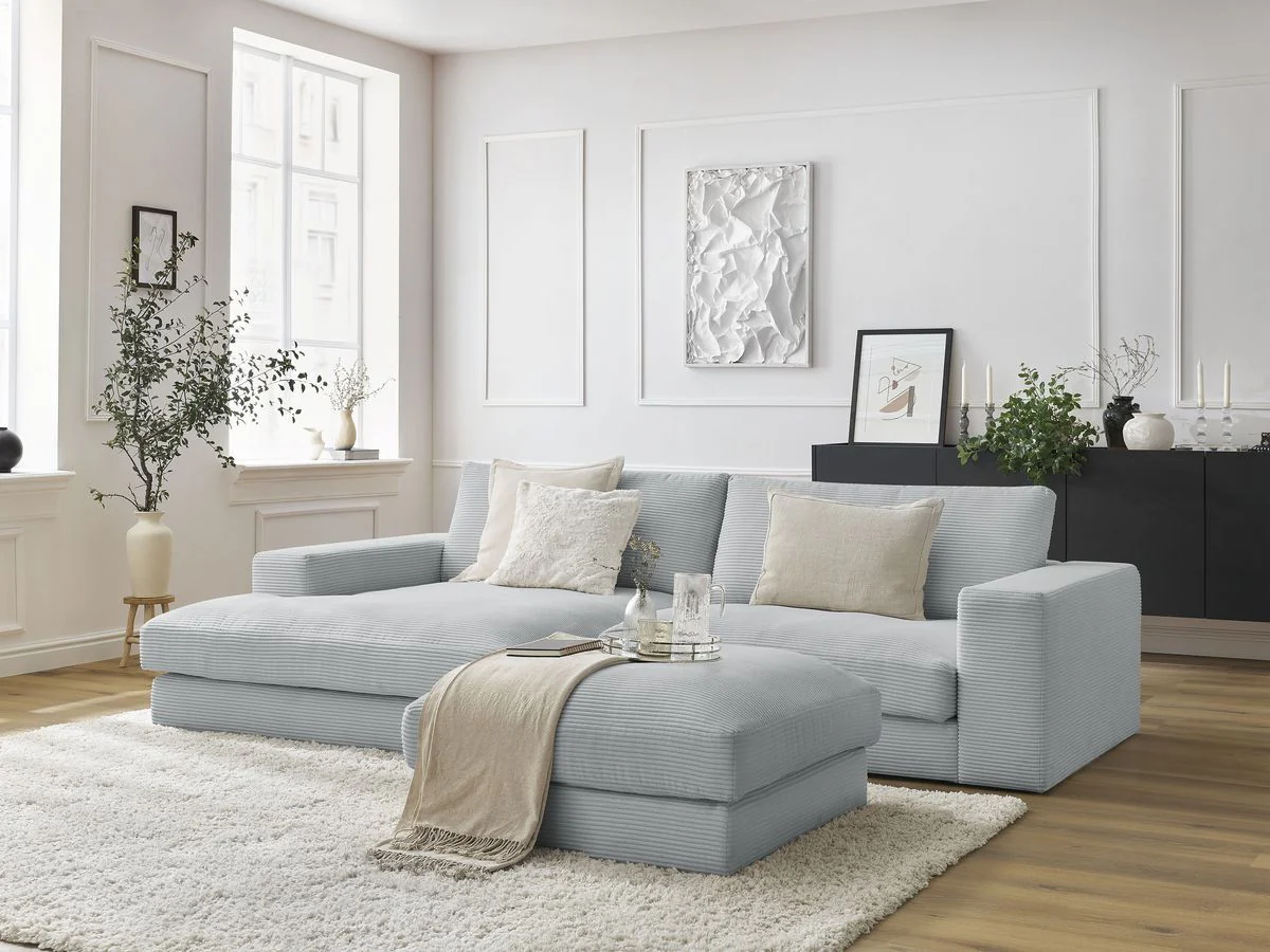Canapé d'angle fixe compact LEONARD velours côtelé avec pouf - Image 20