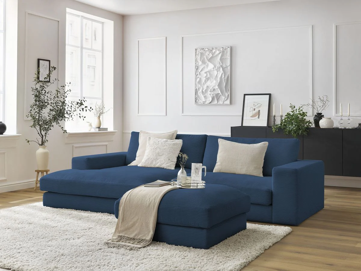 Canapé d'angle fixe compact LEONARD velours côtelé avec pouf - Image 28