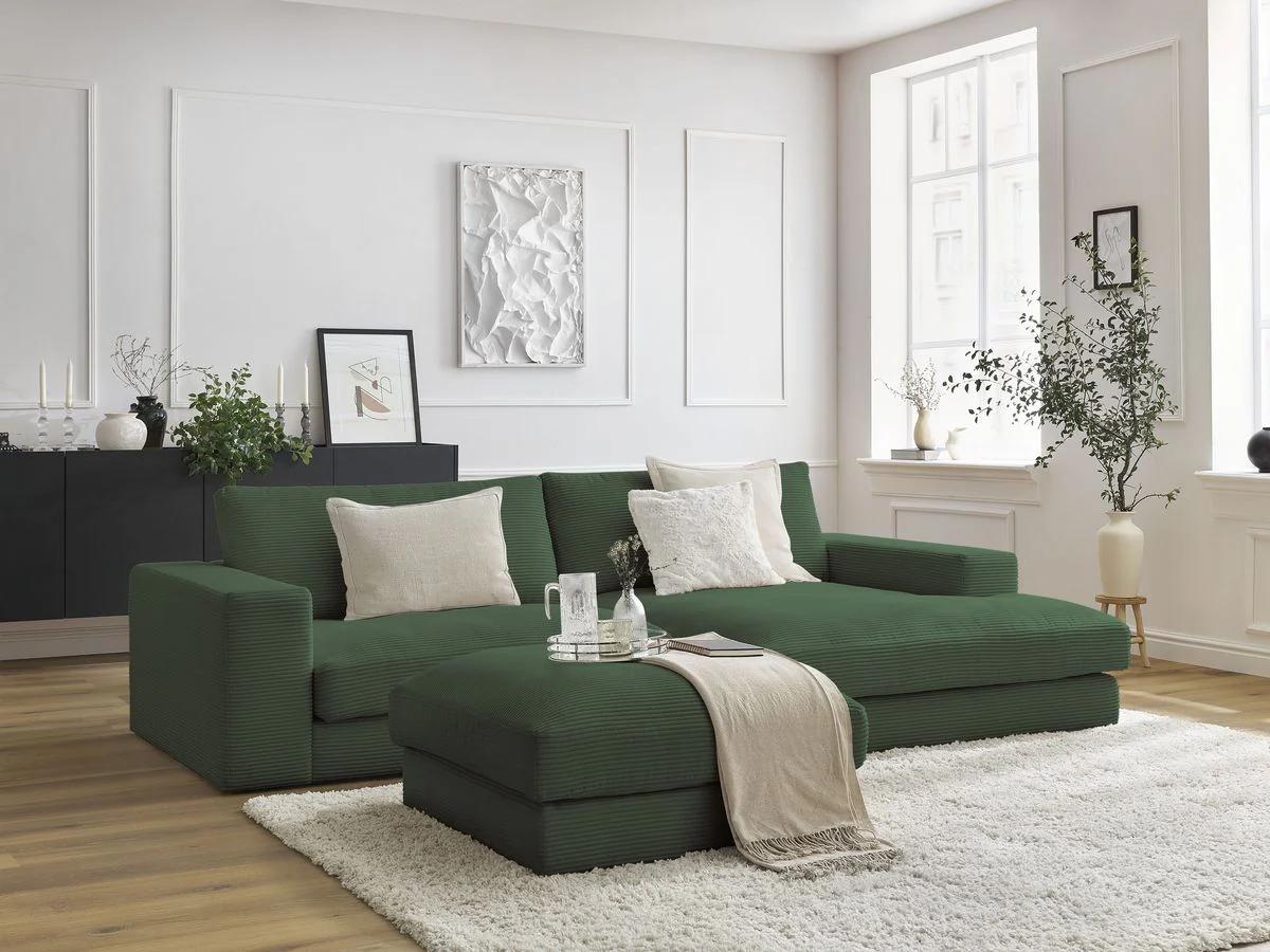 Canapé d'angle fixe compact LEONARD velours côtelé avec pouf - Image 33