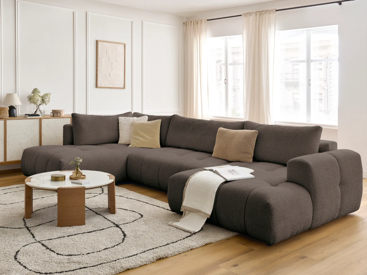 Canapé panoramique convertible FUJI tissu bouclette - Image 19