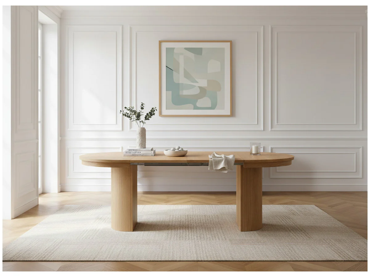Table à manger ronde extensible 110 à 210 cm PRADO placage chêne massif