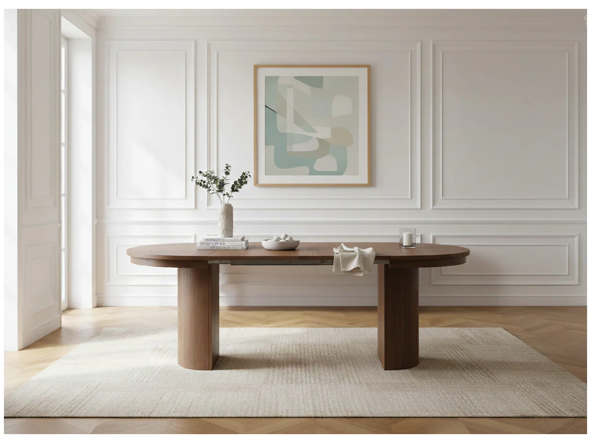 Table à manger ronde extensible 110 à 210 cm PRADO placage chêne massif - Image 2