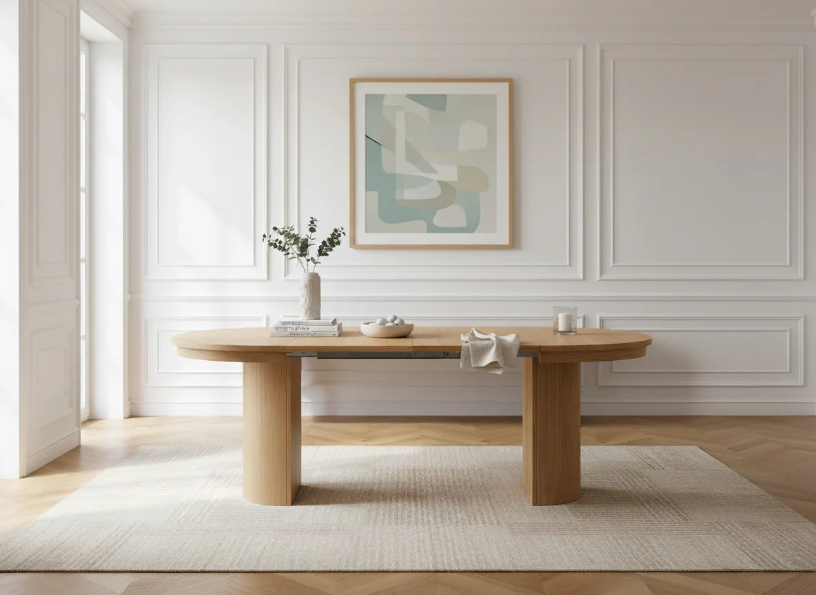 Table à manger ronde extensible 110 à 210 cm PRADO placage chêne massif - Image 3