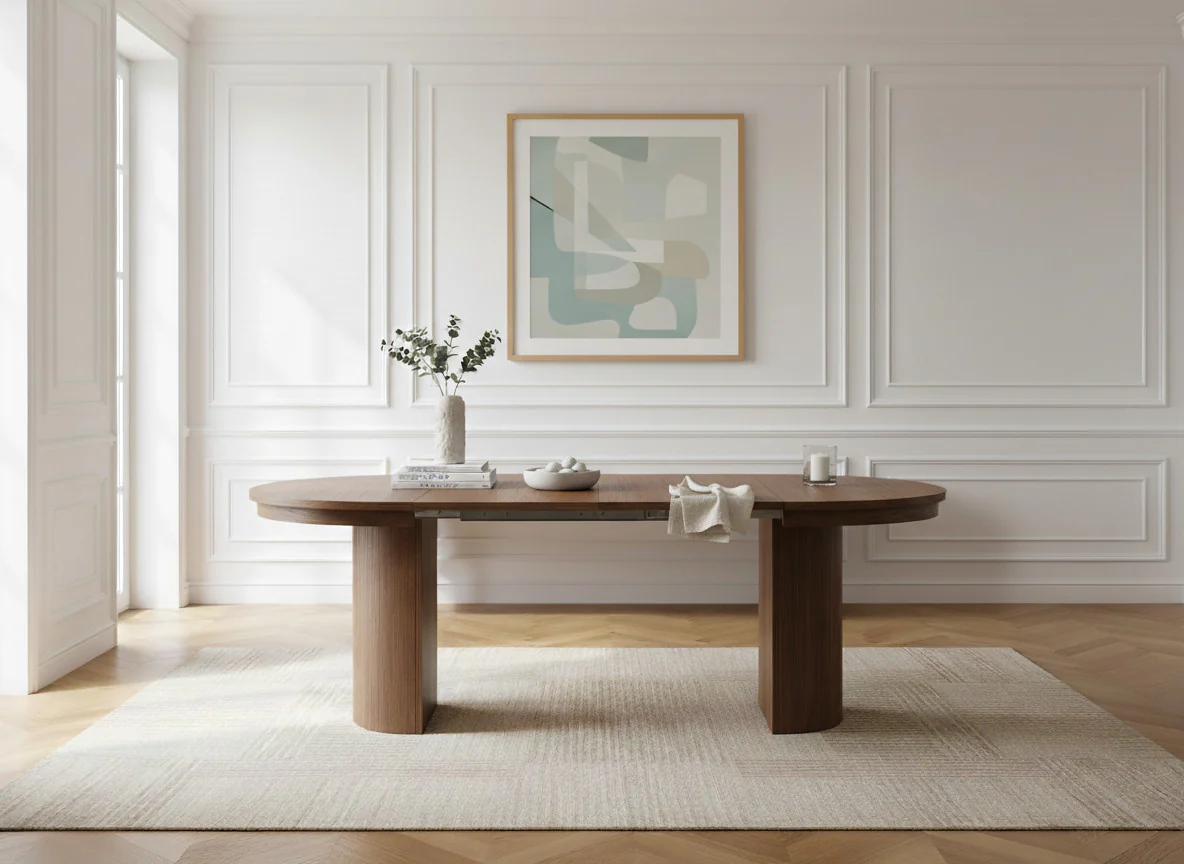 Table à manger ronde extensible 110 à 210 cm PRADO placage chêne massif - Image 4