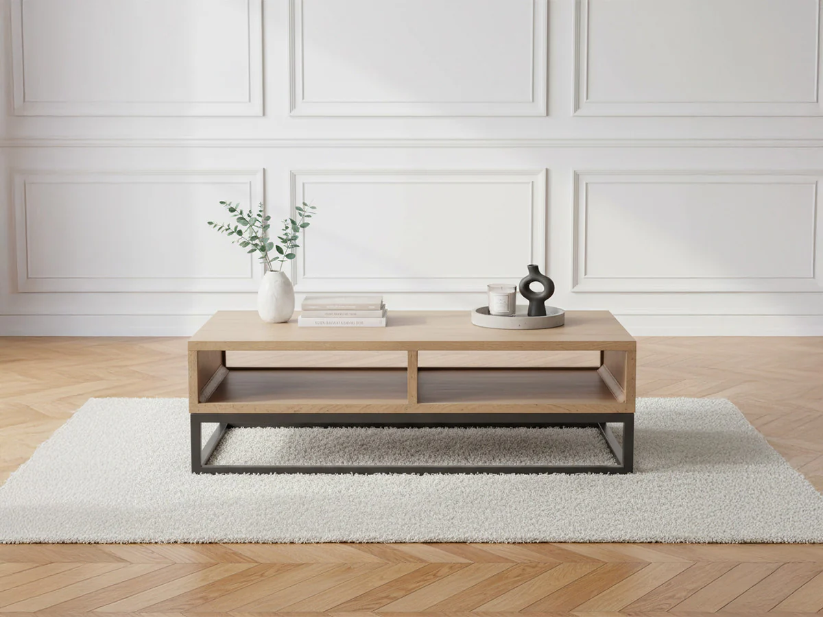 Table basse 2 niches 110 cm BERGERAC bois massif de manguier