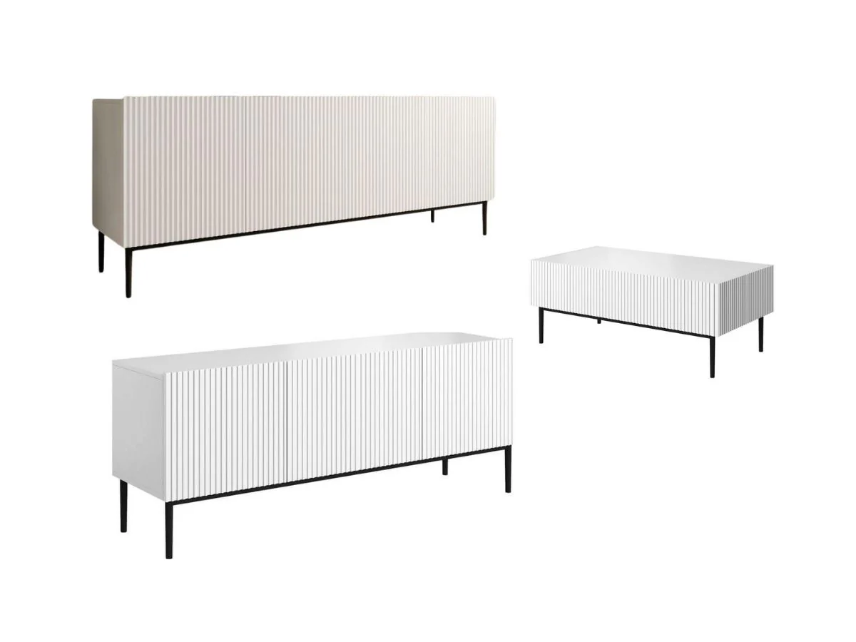 Ensemble KASHA avec meuble TV 200 cm + buffet 4 portes 200 cm + table basse pieds noirs - Image 2