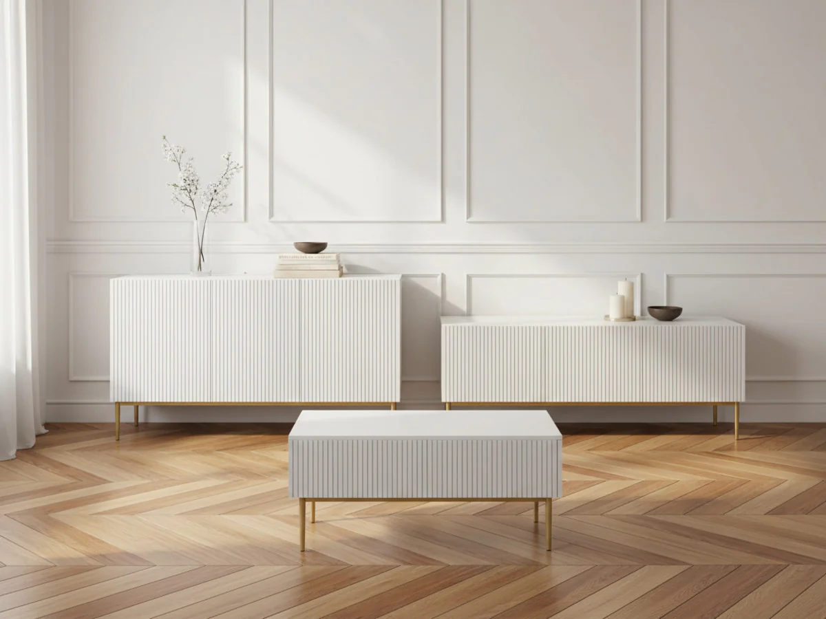 Ensemble KASHA avec meuble TV 150 cm + buffet 150 cm + table basse pieds or - Image 2