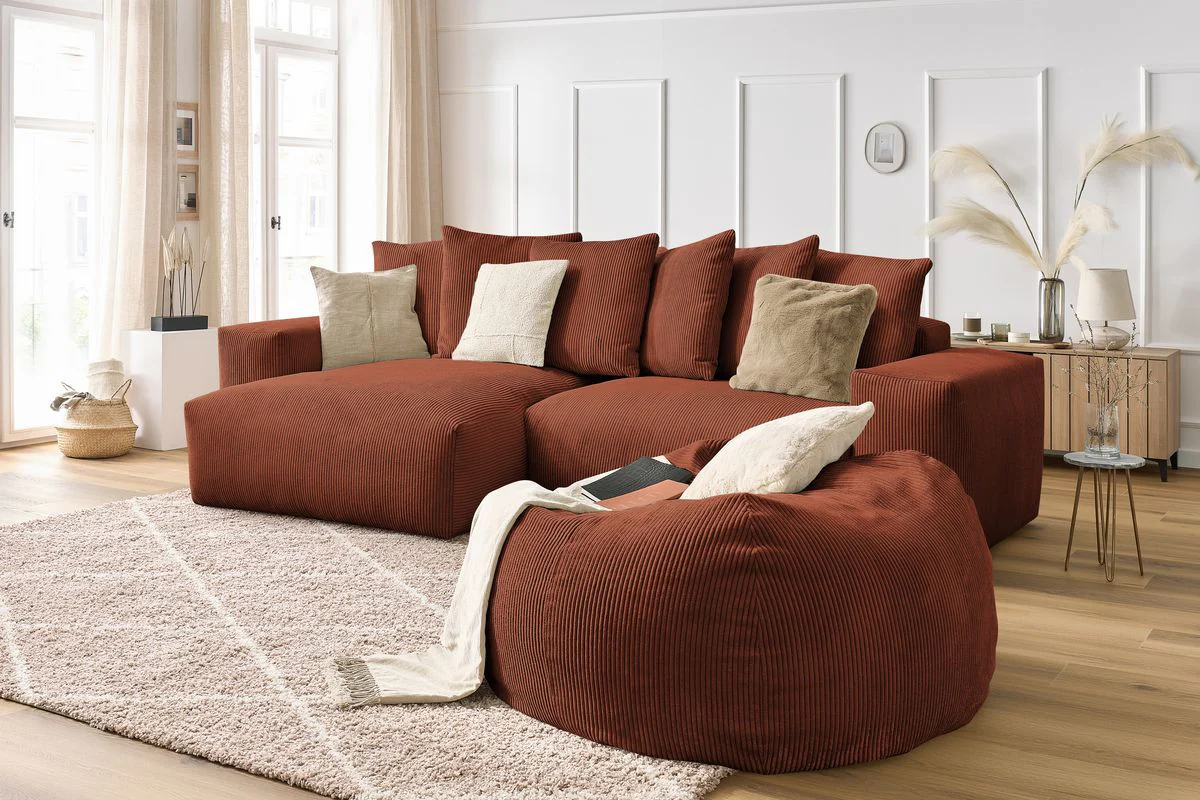 Canapé d'angle réversible VOLTAIRE velours côtelé avec pouf - Image 16