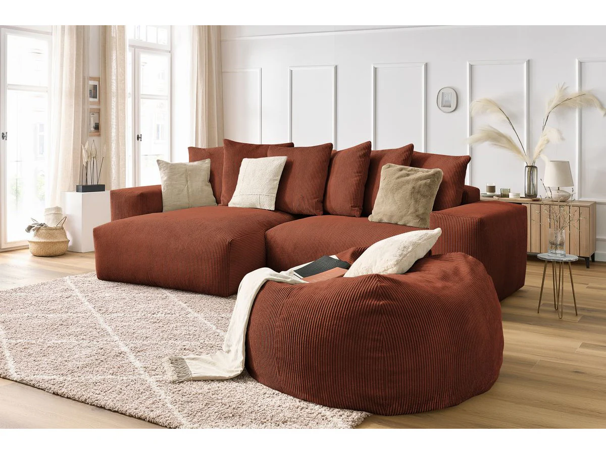 Canapé d'angle réversible VOLTAIRE velours côtelé avec pouf - Image 8