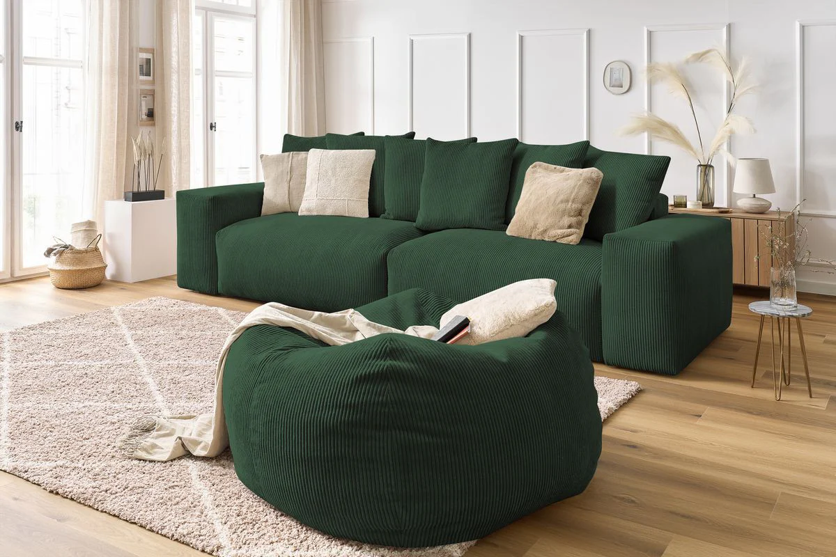 Canapé droit fixe 4 places VOLTAIRE velours côtelé avec pouf - Image 11