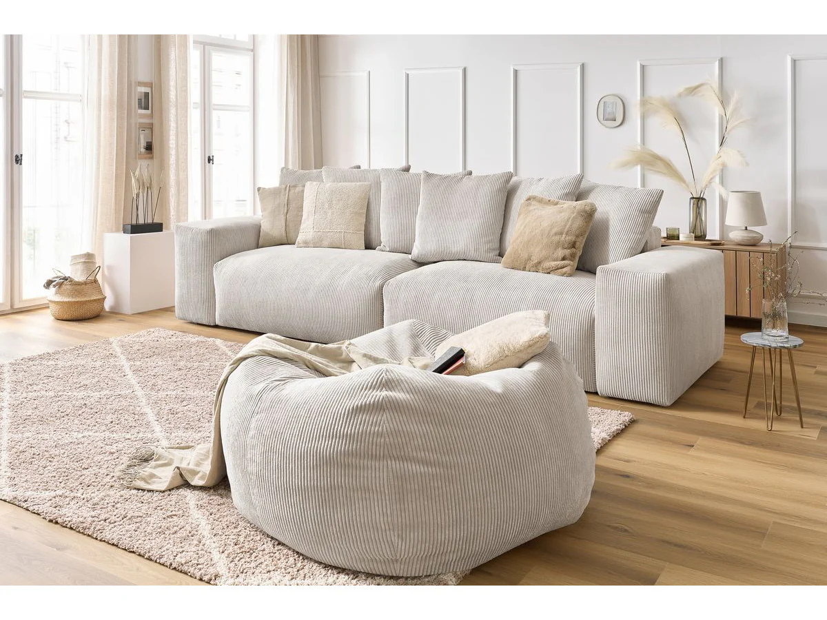 Canapé droit fixe 4 places VOLTAIRE velours côtelé avec pouf - Image 6