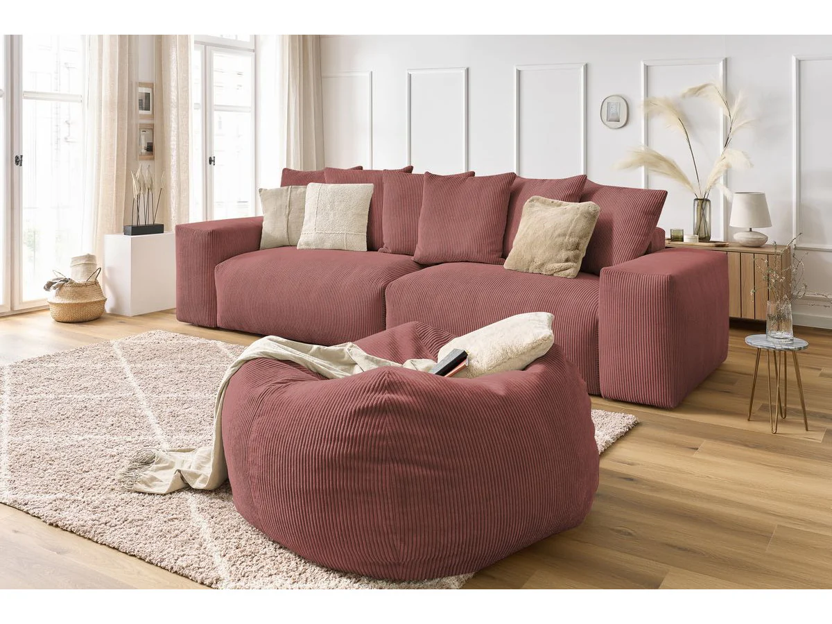 Canapé droit fixe 4 places VOLTAIRE velours côtelé avec pouf - Image 7