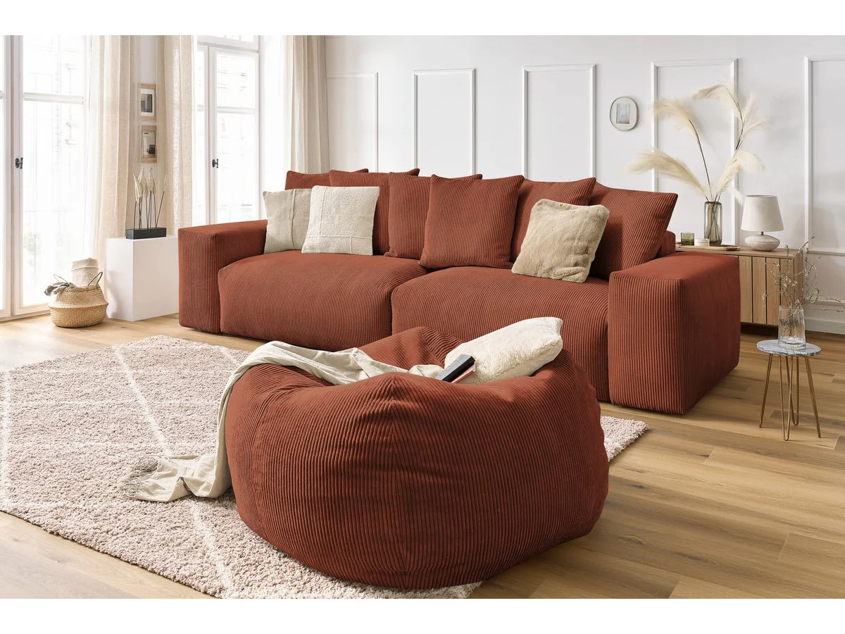Canapé droit fixe 4 places VOLTAIRE velours côtelé avec pouf - Image 8
