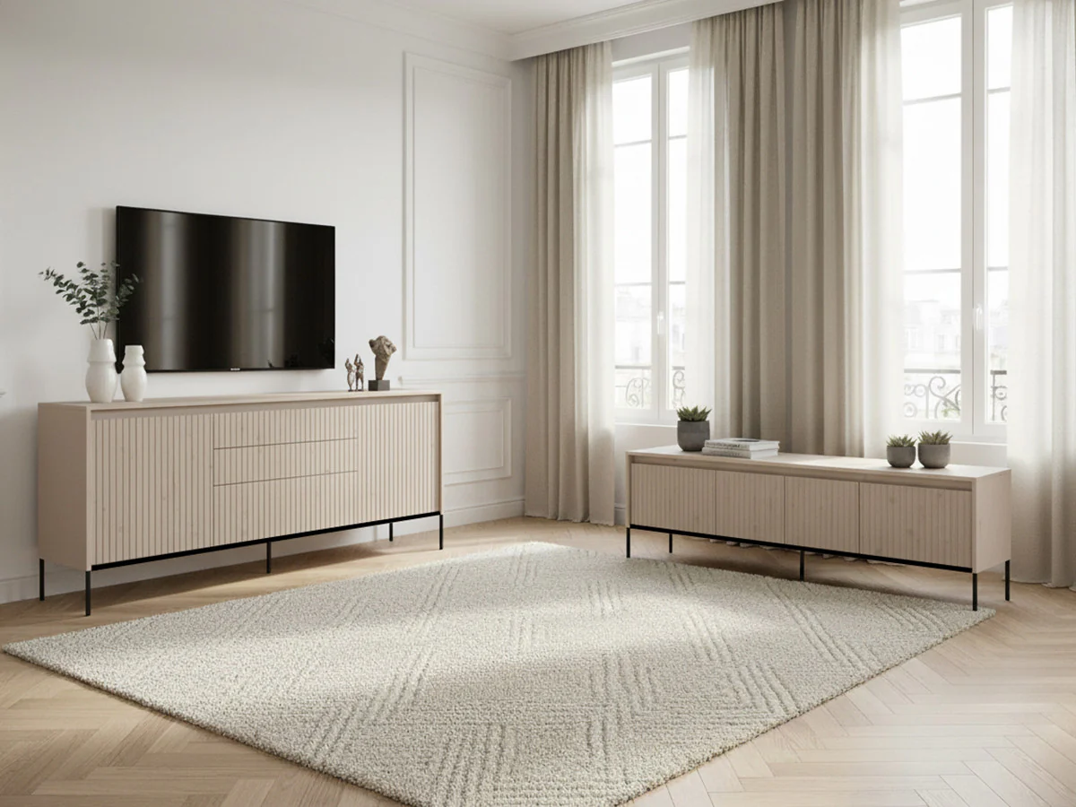 Ensemble LENARA avec buffet 166 cm + meuble TV 167 cm avec tasseaux et LED - Image 3