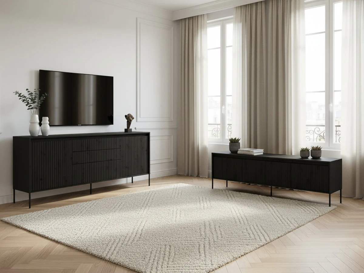 Ensemble LENARA avec buffet 166 cm + meuble TV 167 cm avec tasseaux et LED - Image 8