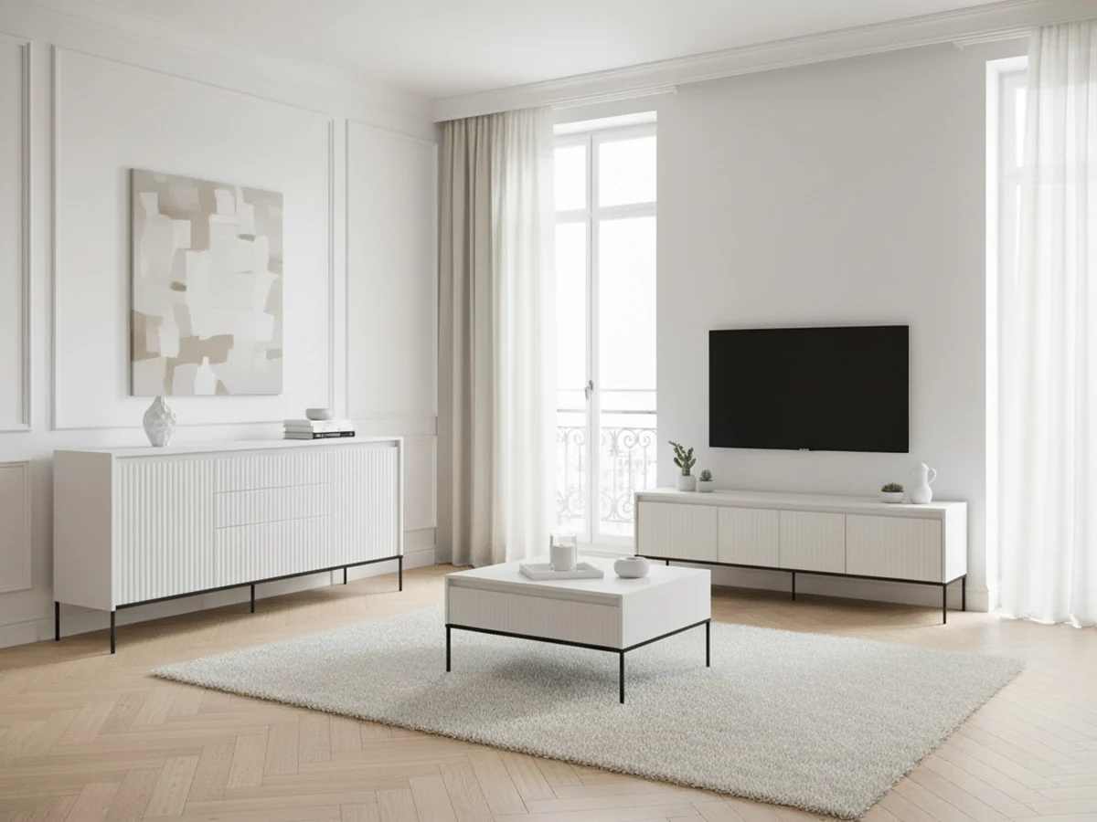 Ensemble LENARA avec buffet 166 cm + meuble TV 167 cm + table basse avec tasseaux et LED - Image 2