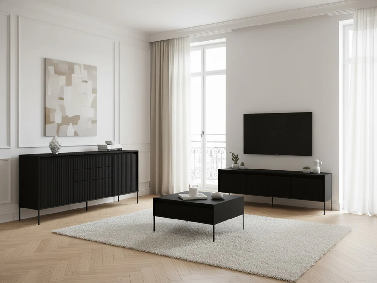 Ensemble LENARA avec buffet 166 cm + meuble TV 167 cm + table basse avec tasseaux et LED - Image 4