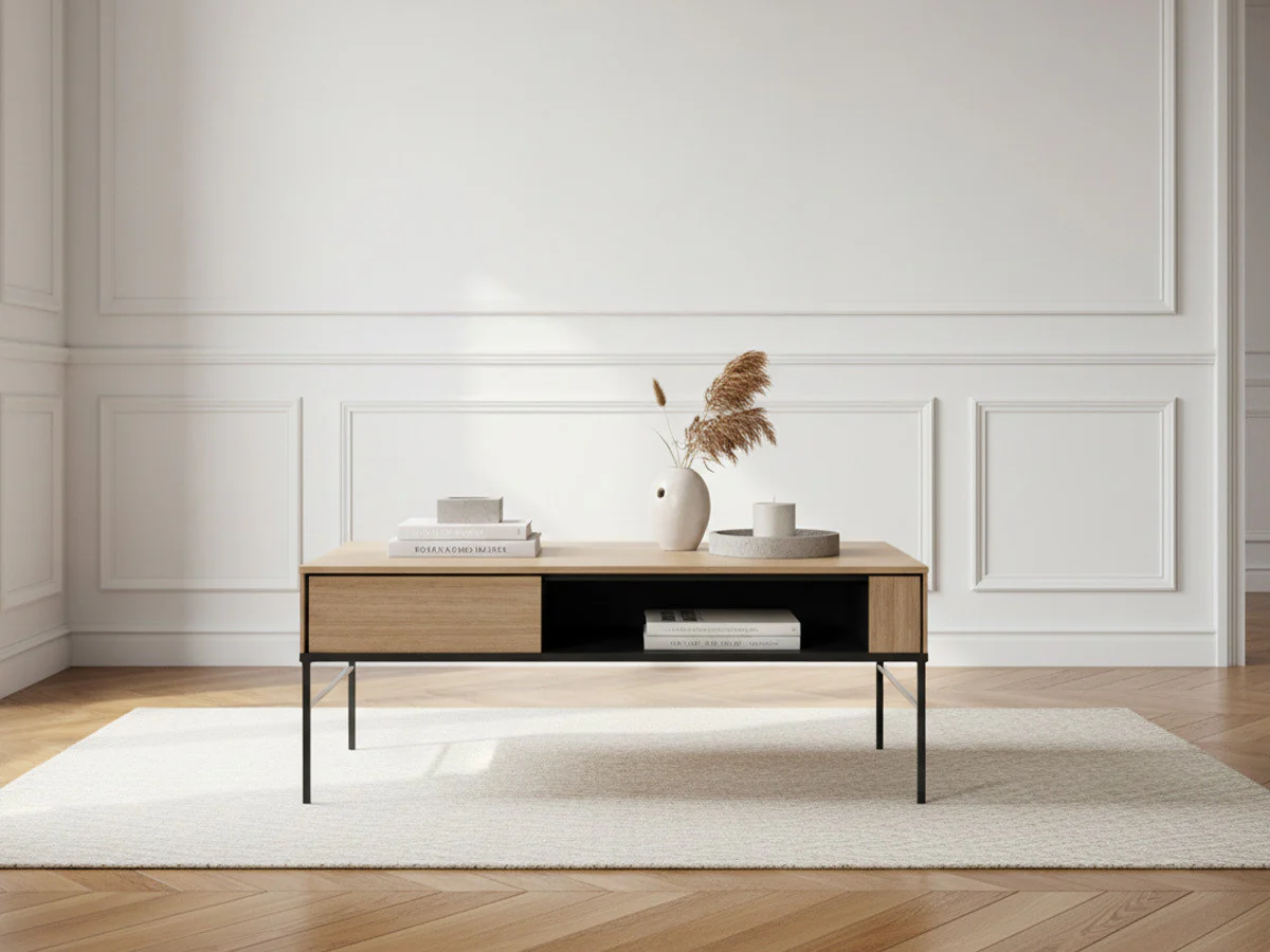 Table basse 110 cm VERONA effet chêne avec niche