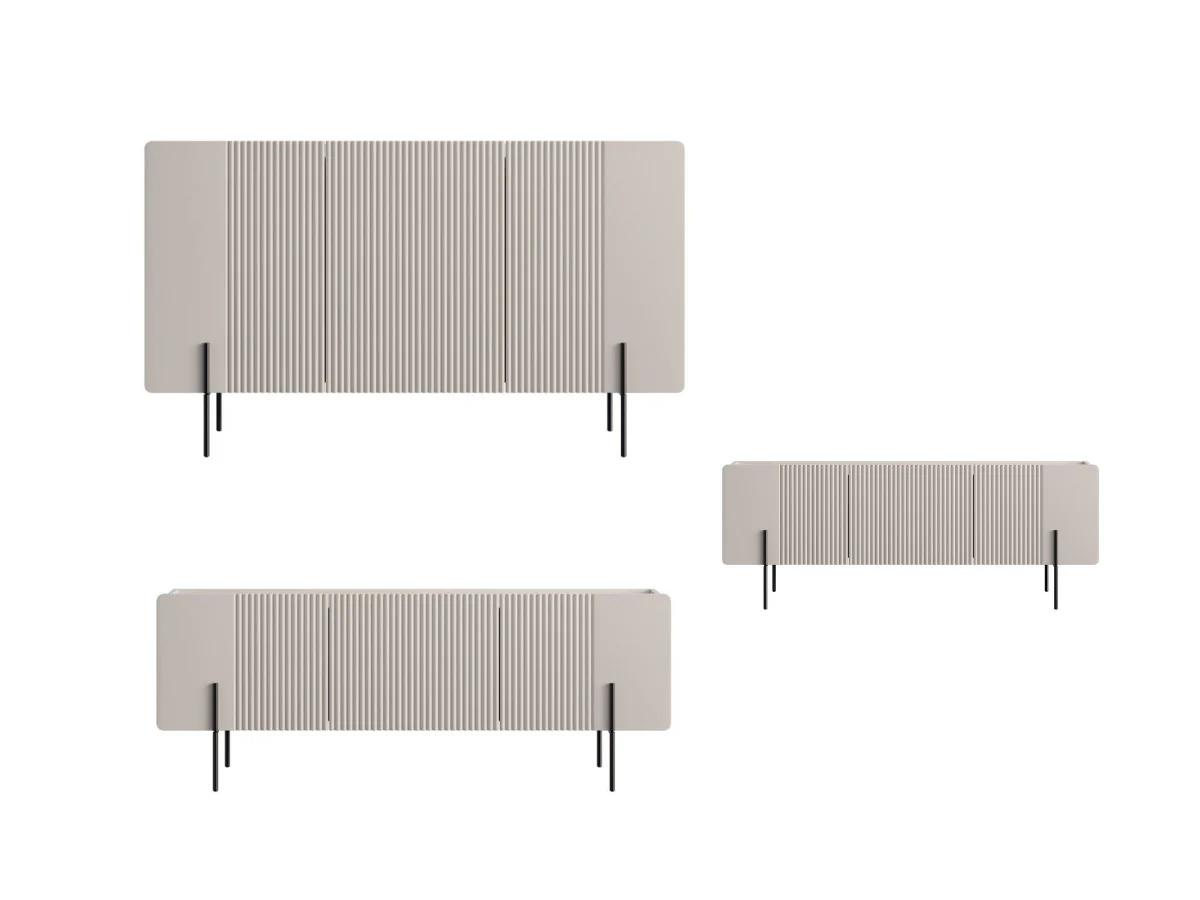 Ensemble MATHILDE avec buffet 150 cm + meuble TV 150 cm + table basse 100 cm plateau effet marbre et pieds noirs - Image 2
