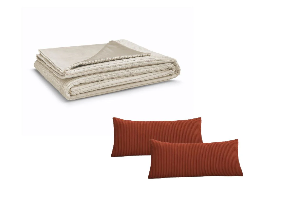 Ensemble STOCKHOLM avec Plaid beige + 2 coussins terracotta bifaces - Image 2