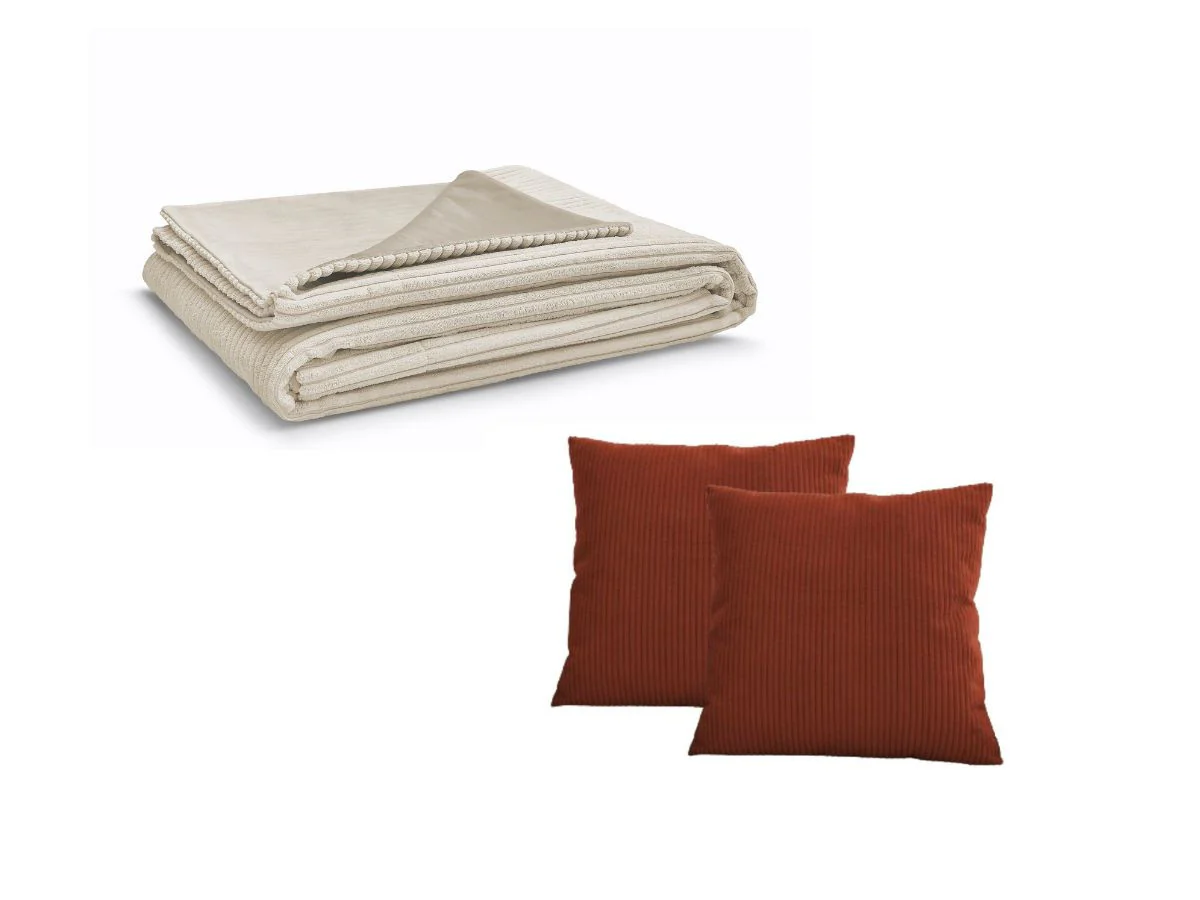 Ensemble STOCKHOLM avec Plaid beige + 2 coussins terracotta bifaces - Image 3