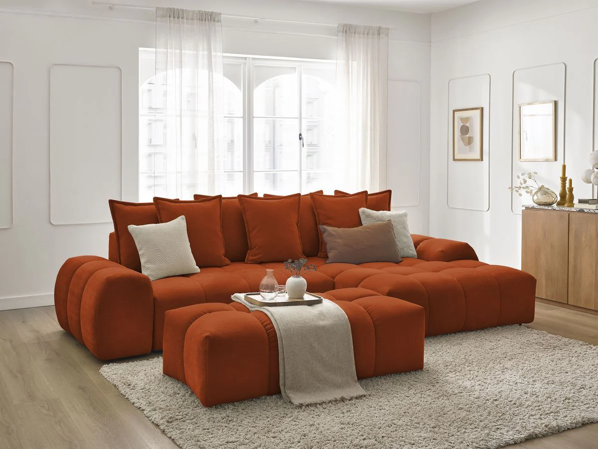 Canapé d'angle convertible coffre EVEREST tissu texturé avec pouf - Image 34