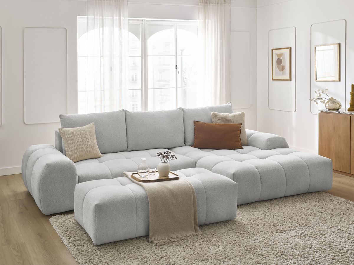 Canapé d'angle convertible coffre EVEREST tissu chiné avec pouf - Image 13