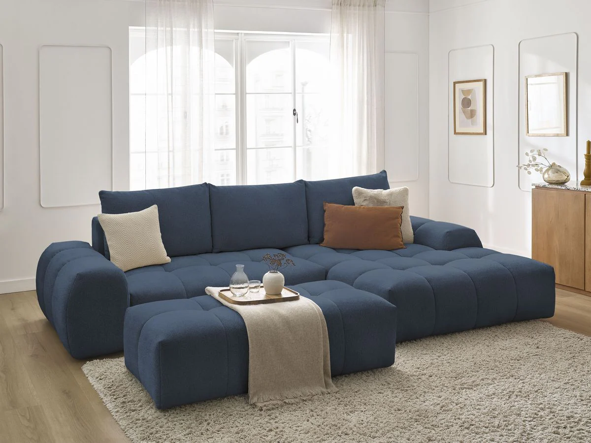 Canapé d'angle convertible coffre EVEREST tissu chiné avec pouf - Image 17