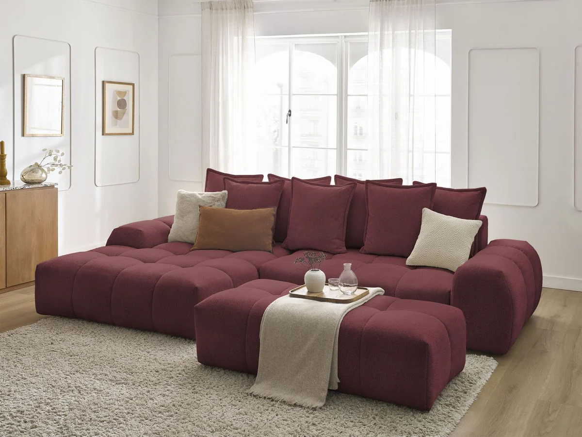 Canapé d'angle convertible coffre EVEREST tissu chiné avec pouf - Image 24