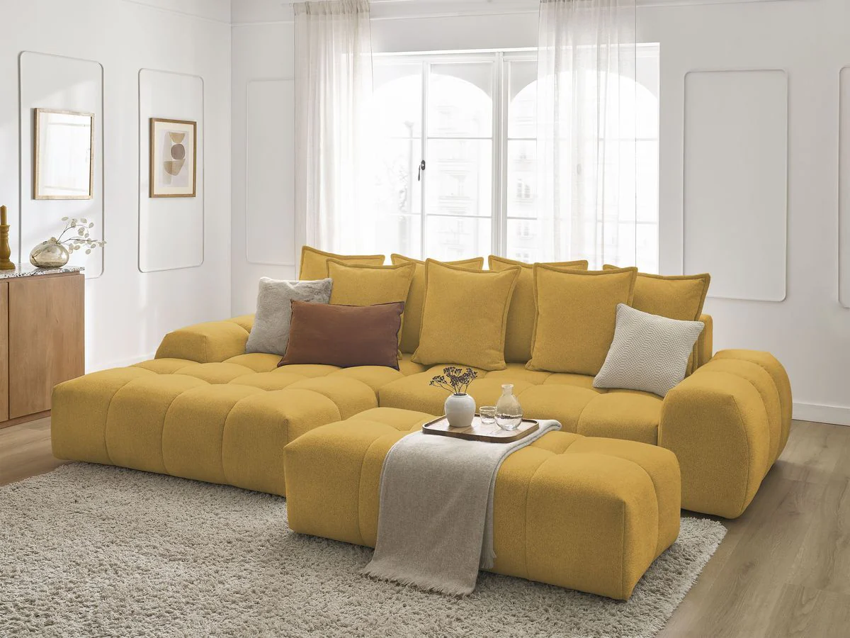 Canapé d'angle convertible coffre EVEREST tissu chiné avec pouf - Image 28