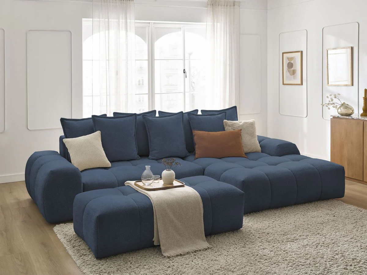 Canapé d'angle convertible coffre EVEREST tissu chiné avec pouf - Image 35
