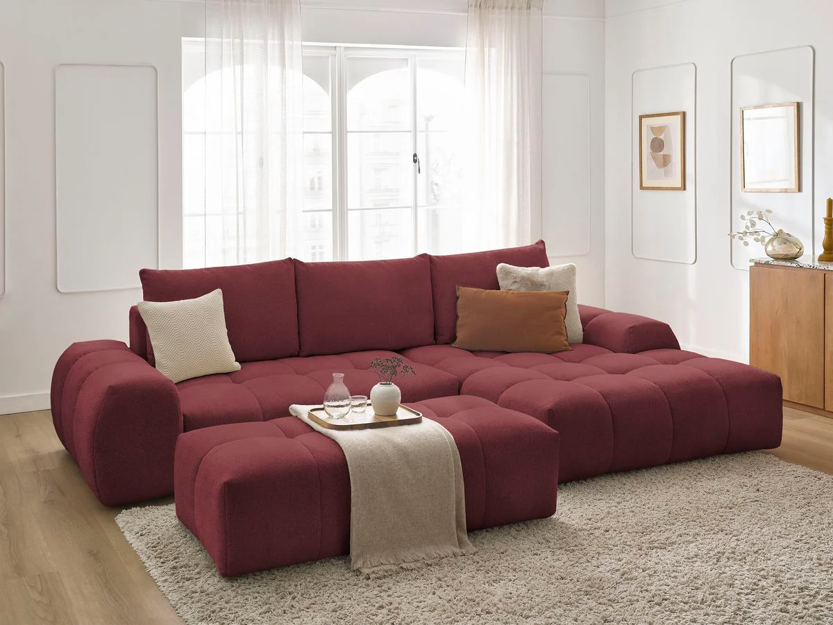 Canapé d'angle convertible coffre EVEREST tissu chiné avec pouf - Image 41
