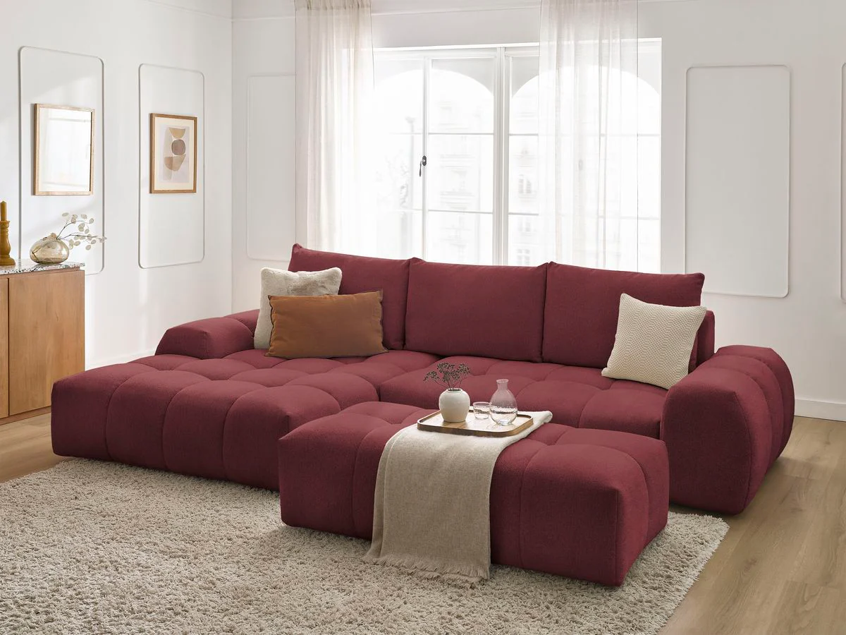 Canapé d'angle convertible coffre EVEREST tissu chiné avec pouf - Image 42