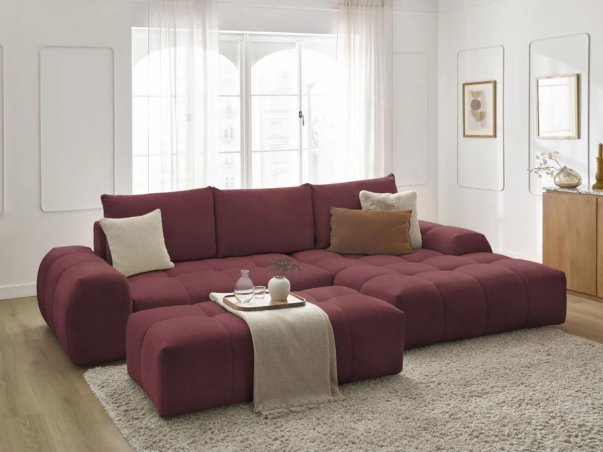 Canapé d'angle convertible coffre EVEREST tissu chiné avec pouf - Image 5