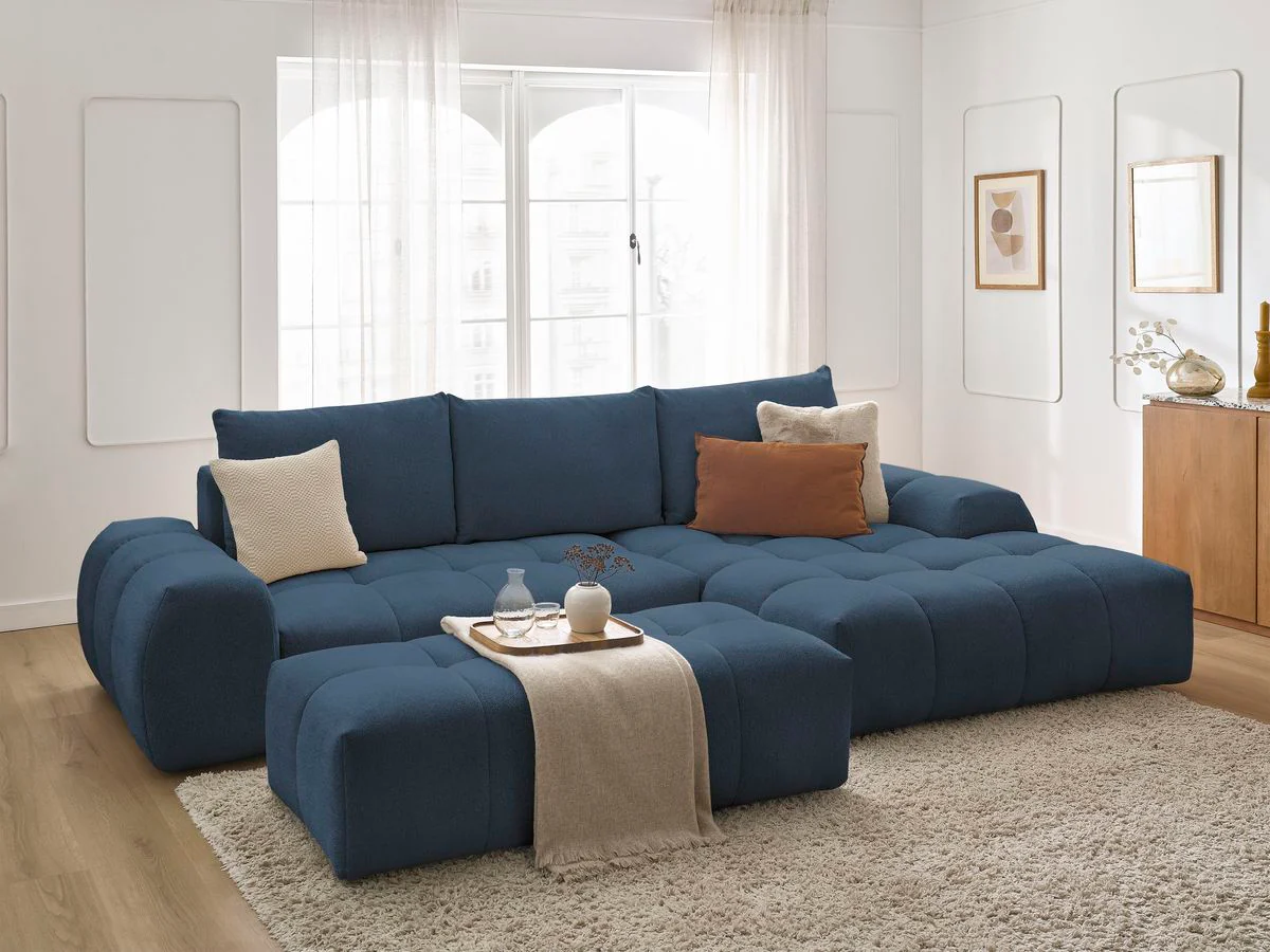 Canapé d'angle convertible coffre EVEREST tissu chiné avec pouf - Image 53