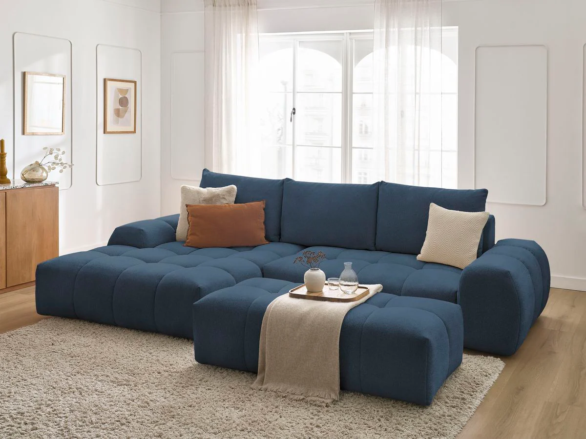 Canapé d'angle convertible coffre EVEREST tissu chiné avec pouf - Image 54